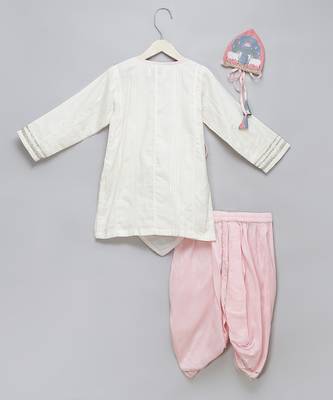 pink printed cotton silk Boy's Kurta Pyjama 3