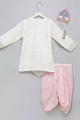 pink printed cotton silk Boy's Kurta Pyjama
