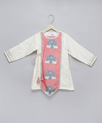 pink printed cotton silk Boy's Kurta Pyjama 5