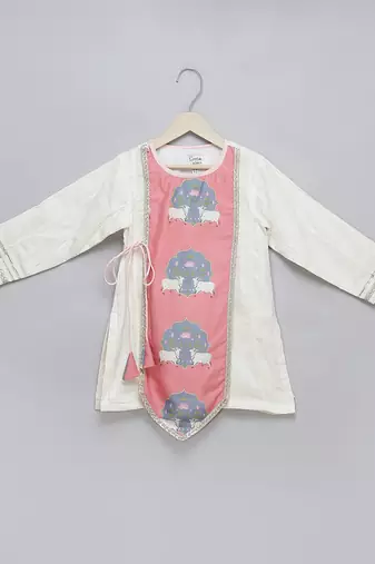 pink printed cotton silk Boy's Kurta Pyjama