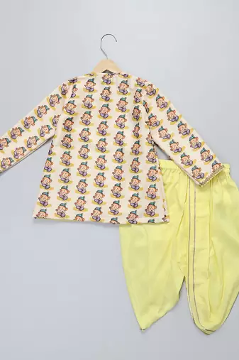 Yellow printed cotton silk Boy's Kurta Pyjama