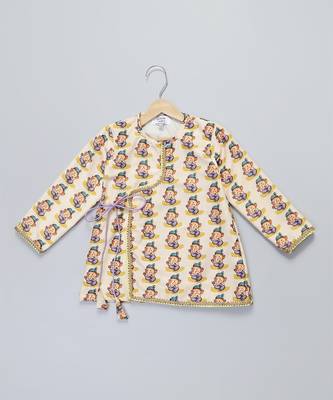 Yellow printed cotton silk Boy's Kurta Pyjama 3