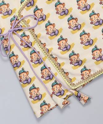Yellow printed cotton silk Boy's Kurta Pyjama 4