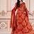 Orange embroidered round neck pure cotton kurta trouser dupatta set