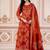 Orange embroidered round neck pure cotton kurta trouser dupatta set