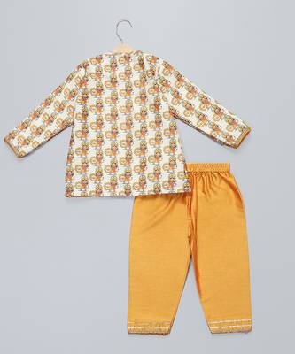 Yellow printed cotton silk Boy's Kurta Pyjama 2