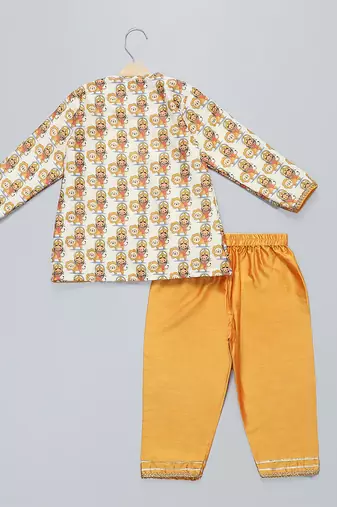 Yellow printed cotton silk Boy's Kurta Pyjama