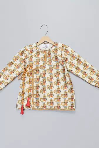 Yellow printed cotton silk Boy's Kurta Pyjama