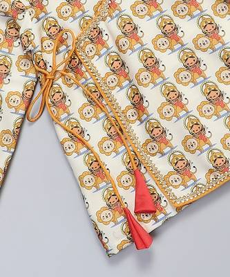 Yellow printed cotton silk Boy's Kurta Pyjama 4