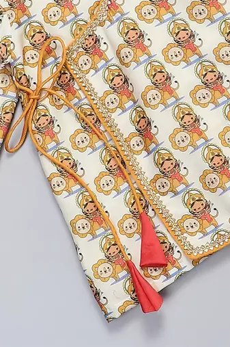 Yellow printed cotton silk Boy's Kurta Pyjama