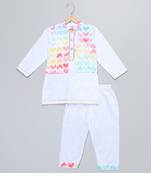 White printed cotton kurta pyjama