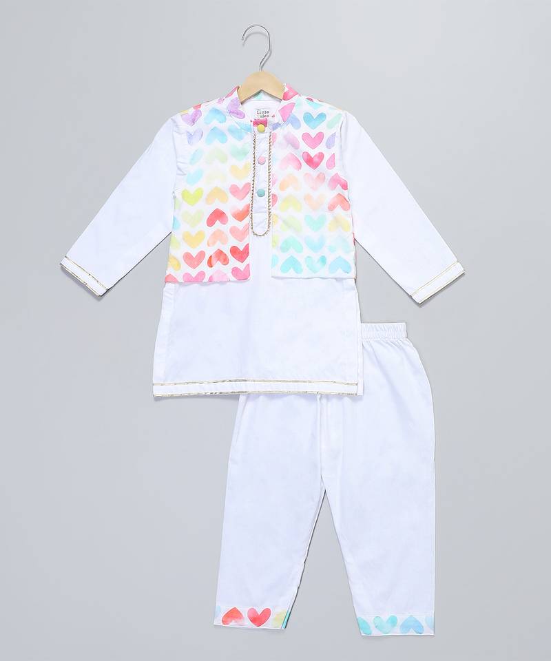 White printed cotton kurta pyjama