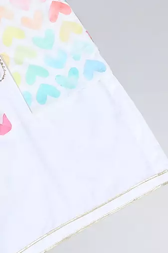 White printed cotton Boy's Kurta Pyjama