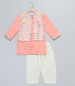Peach embroidered cotton silk kurta pyjama