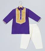 Blue embroidered cotton silk kurta pyjama
