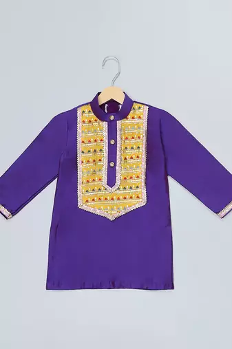 Blue embroidered cotton silk kurta pyjama