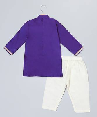 Blue embroidered cotton silk Boy's Kurta Pyjama 3