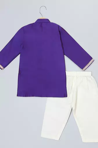 Blue embroidered cotton silk kurta pyjama