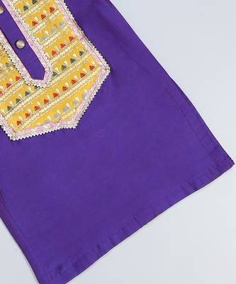 Blue embroidered cotton silk Boy's Kurta Pyjama 5