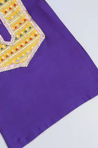 Blue embroidered cotton silk kurta pyjama