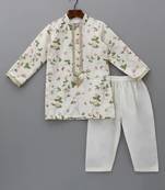 White embroidered cotton silk kurta pyjama