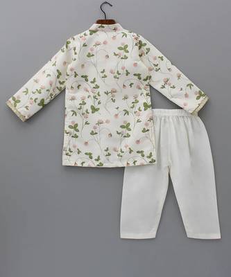 White embroidered cotton silk Boy's Kurta Pyjama 2