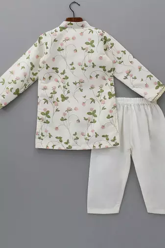 White embroidered cotton silk Boy's Kurta Pyjama
