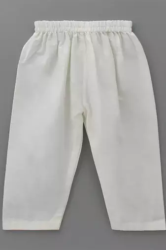 White embroidered cotton silk Boy's Kurta Pyjama