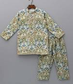 Multicolor embroidered cotton silk kurta pyjama