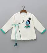 White printed cotton silk kurta pyjama