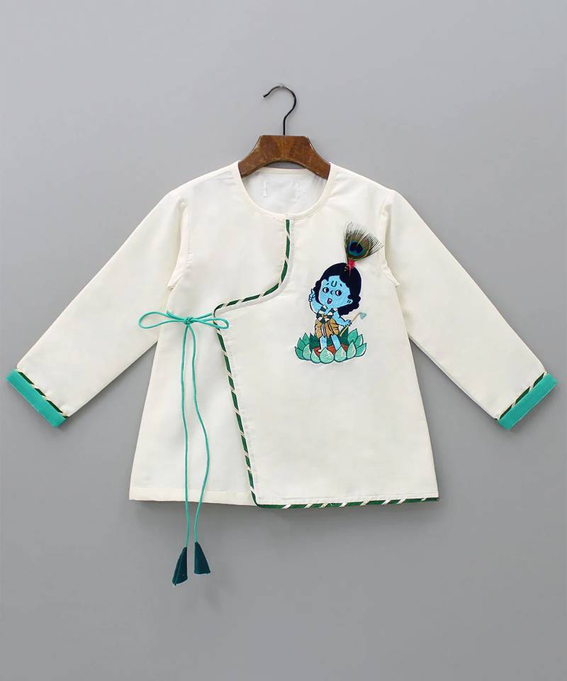 White printed cotton silk kurta pyjama