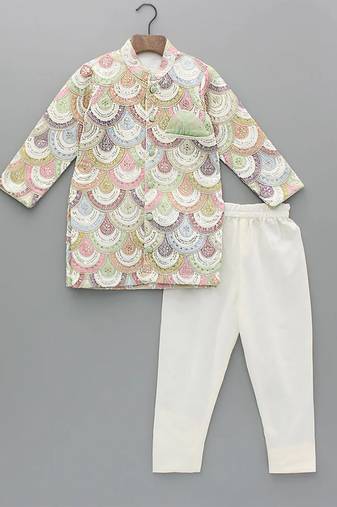 Multicolor printed cotton silk bandhgala set