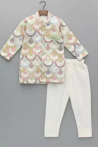 Multicolor printed cotton silk bandhgala set