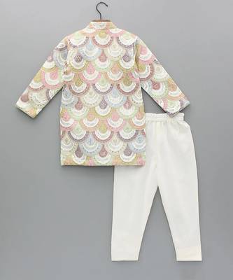 Multicolor printed cotton silk Boy's Bandhgala and Pant 2