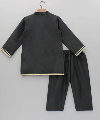 Black embroidered cotton silk Boy's Kurta Pyjama 2