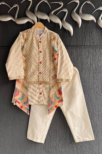 Multicolor embroidered cotton silk kurta pyjama