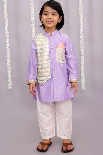 Purple embroidered cotton silk kurta pyjama