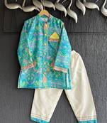 Multicolor printed cotton silk kurta pyjama