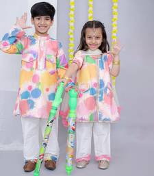 Multicolor printed cotton silk kurta pyjama
