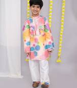 Multicolor printed cotton silk kurta pyjama