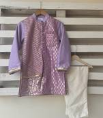 Purple printed cotton silk kurta pyjama