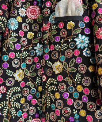 Multicolor embroidered cotton silk Boy's Bandhgala and Pant 4