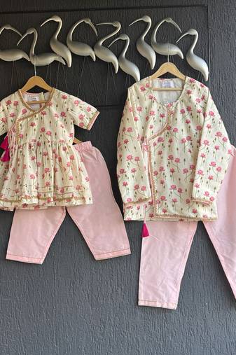 pink printed cotton silk kurta pyjama