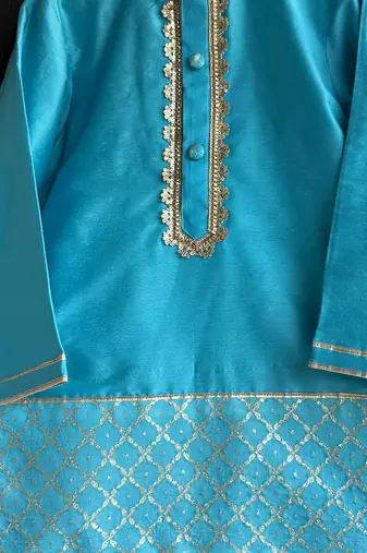 Blue embroidered cotton silk Boy's Kurta Pyjama
