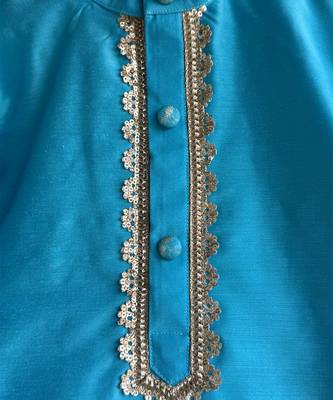 Blue embroidered cotton silk Boy's Kurta Pyjama 3