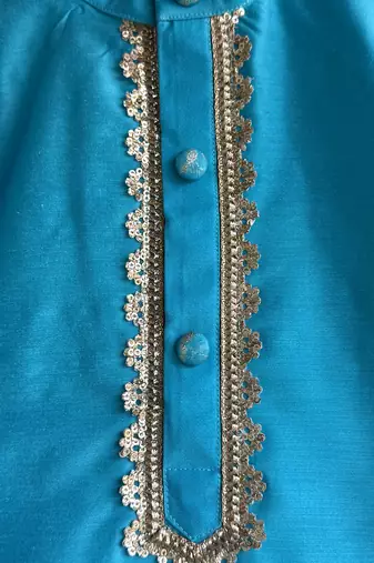 Blue embroidered cotton silk Boy's Kurta Pyjama