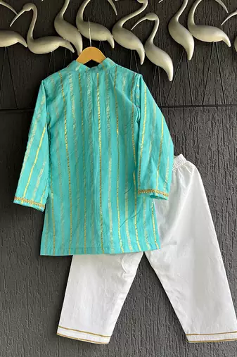 Blue embroidered cotton silk Boy's Kurta Pyjama