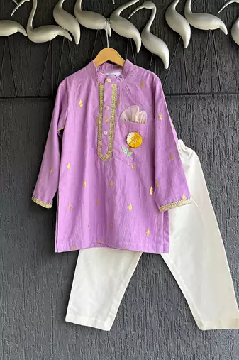 Purple embroidered cotton silk kurta pyjama