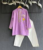 Purple embroidered cotton silk kurta pyjama