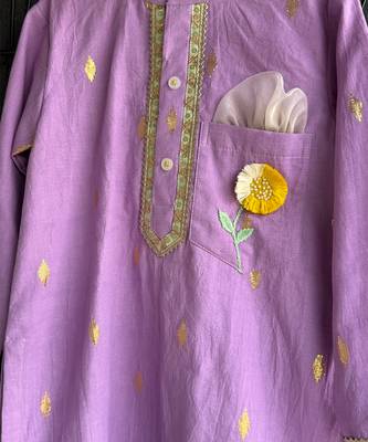 Purple embroidered cotton silk Boy's Kurta Pyjama 2